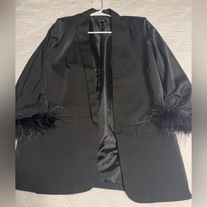 Fab’rik Black Blazer/Jacket with Feathers on Cuff of Sleeves